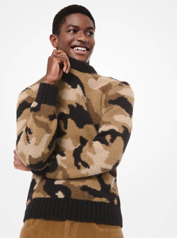 Panske Svetre Michael Kors Camouflage Alpaca and Merino Wool Čierne - Oblecenie Michael Kors Sleva | ARVBY-7902